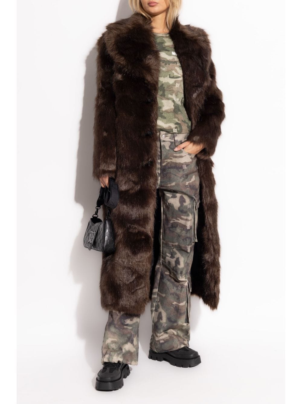 MISBHV clip-fastening faux-fur coat - Bruin