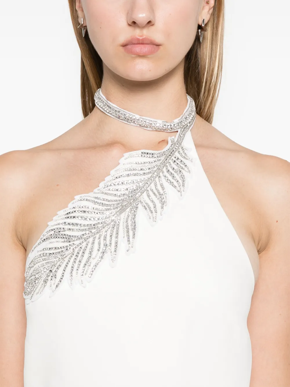 David Koma Asymmetrische mini-jurk met kristallen veren Wit
