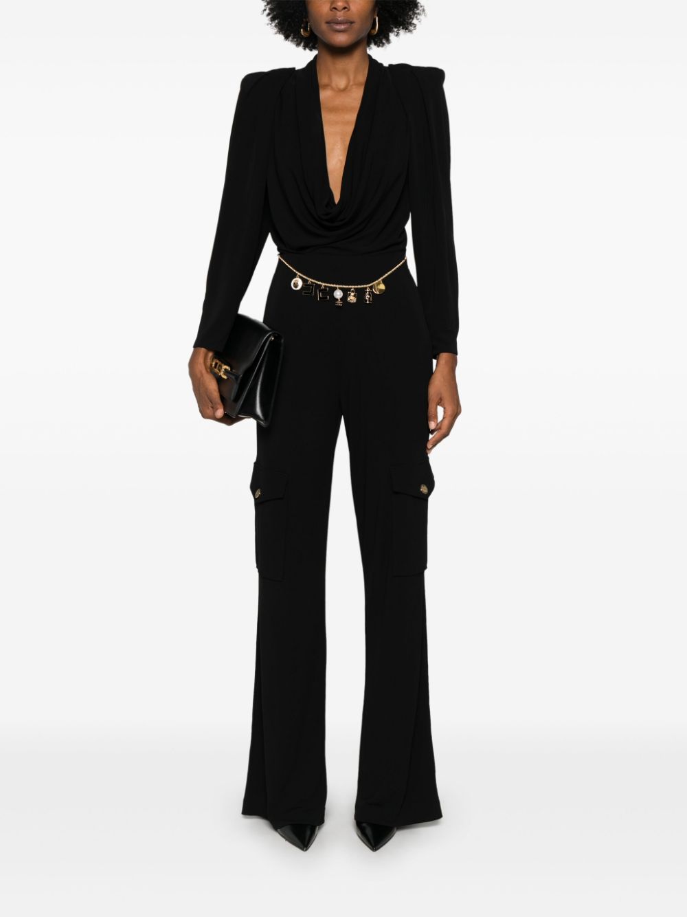 Elisabetta Franchi charm-belt jersey jumpsuit - Black