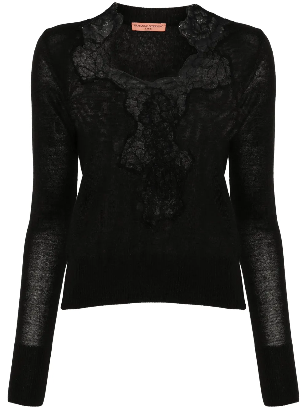 Ermanno Scervino Trui met kanten afwerking Zwart