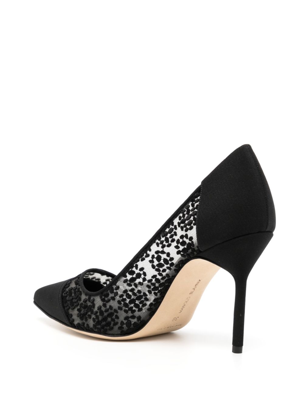 Manolo Blahnik 100 mm verfraaide mesh pumps Zwart