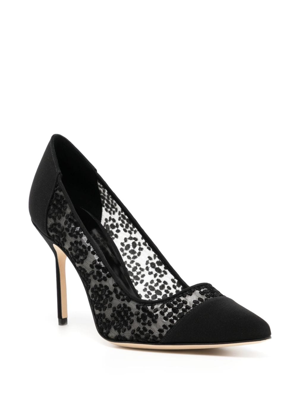 Manolo Blahnik 100 mm verfraaide mesh pumps - Zwart