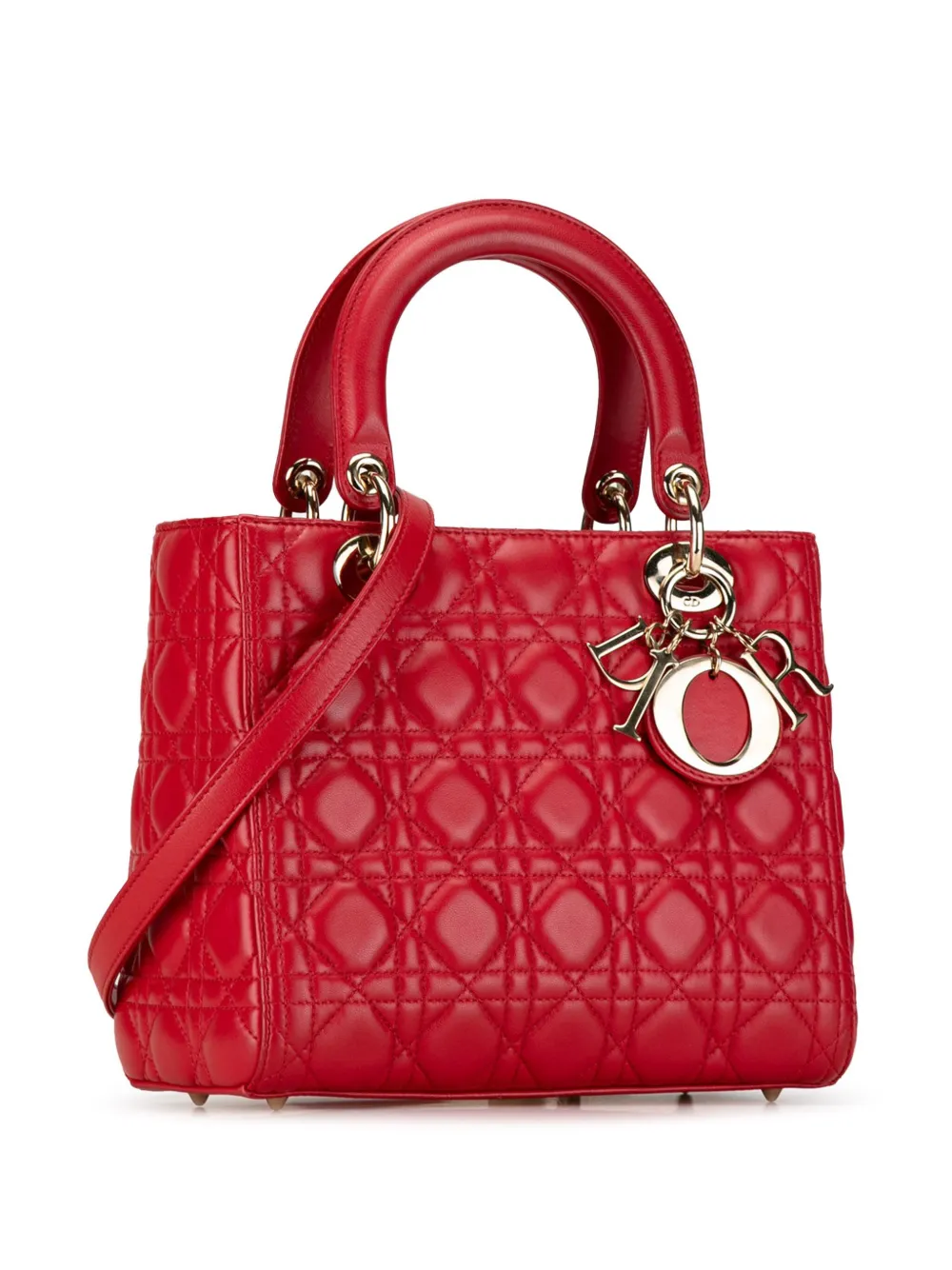 Christian Dior Pre Owned 2015 Medium Lambskin Cannage Lady Dior Satchel Red FARFETCH IE
