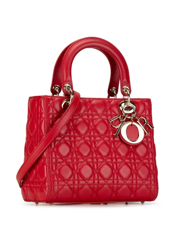 Christian Dior Pre Owned 2015 Medium Lambskin Cannage Lady Dior Satchel Red FARFETCH IE