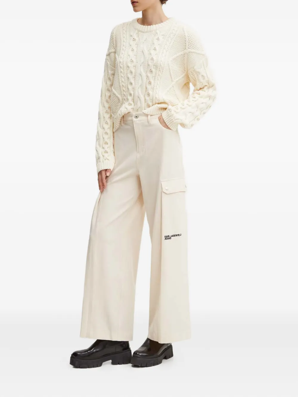 Karl Lagerfeld Jeans Logo-embroidered Cargo Pants In Neutral