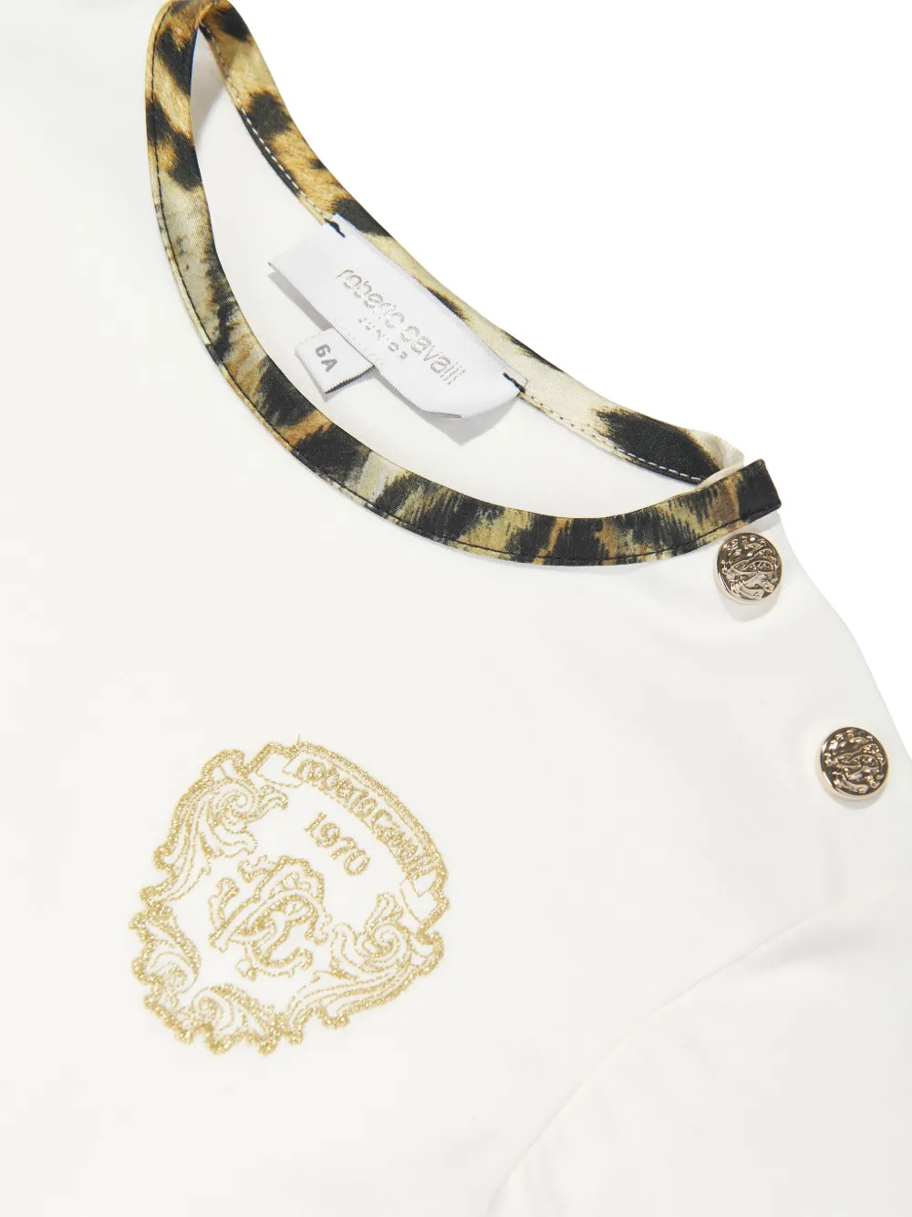 Roberto Cavalli Junior Jurk met geborduurd logo en luipaardprint Wit