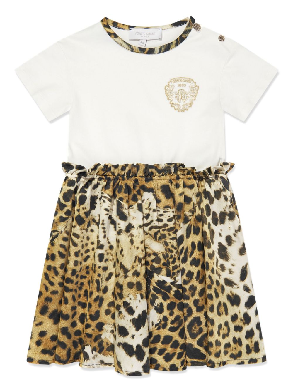 Roberto Cavalli Junior logo-embroidered jaguar-print dress - White