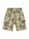 Roberto Cavalli Junior 3D monogram-print cargo shorts - Brown