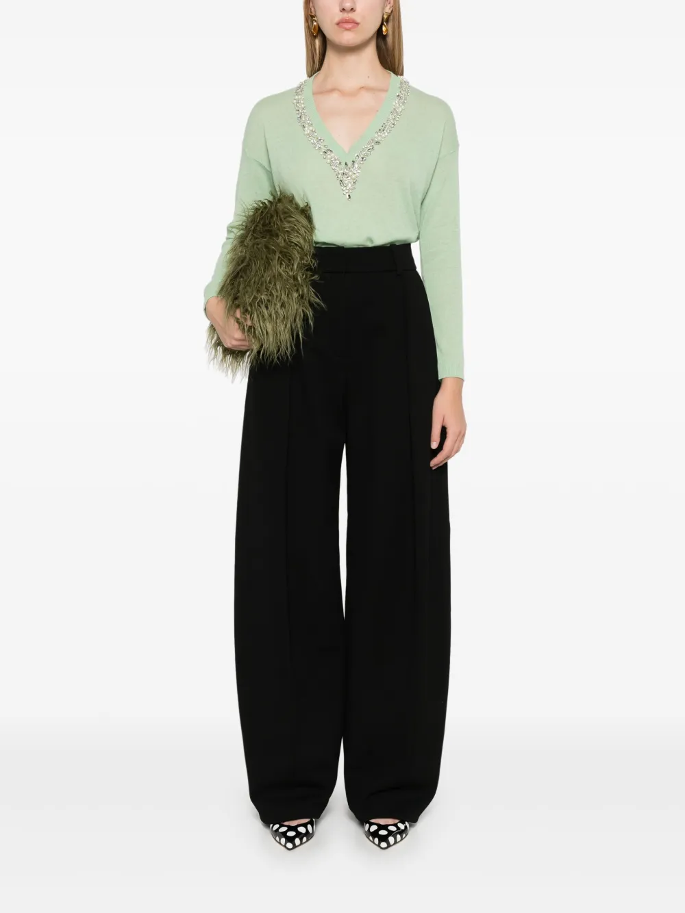 ERMANNO FIRENZE Sweater verfraaid met kristallen - Groen