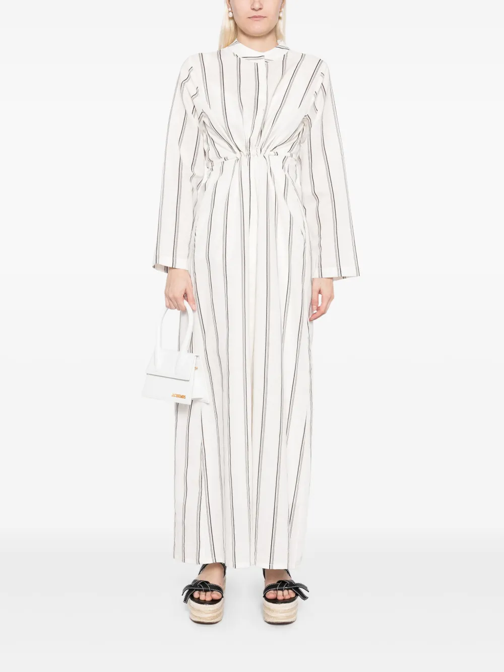 Bambah Gestreepte jurk met gestrikte taille - Beige