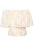 Bambah Yellow Daisy Ruffle Top - White