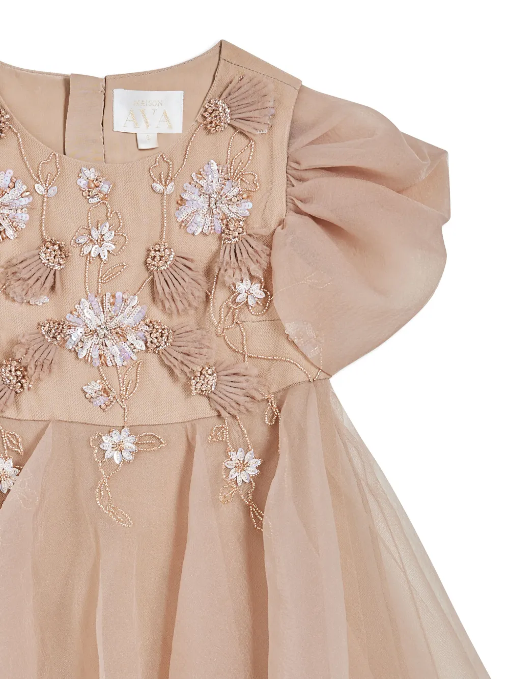 MAISON AVA Jurk met geborduurde bloemen Beige