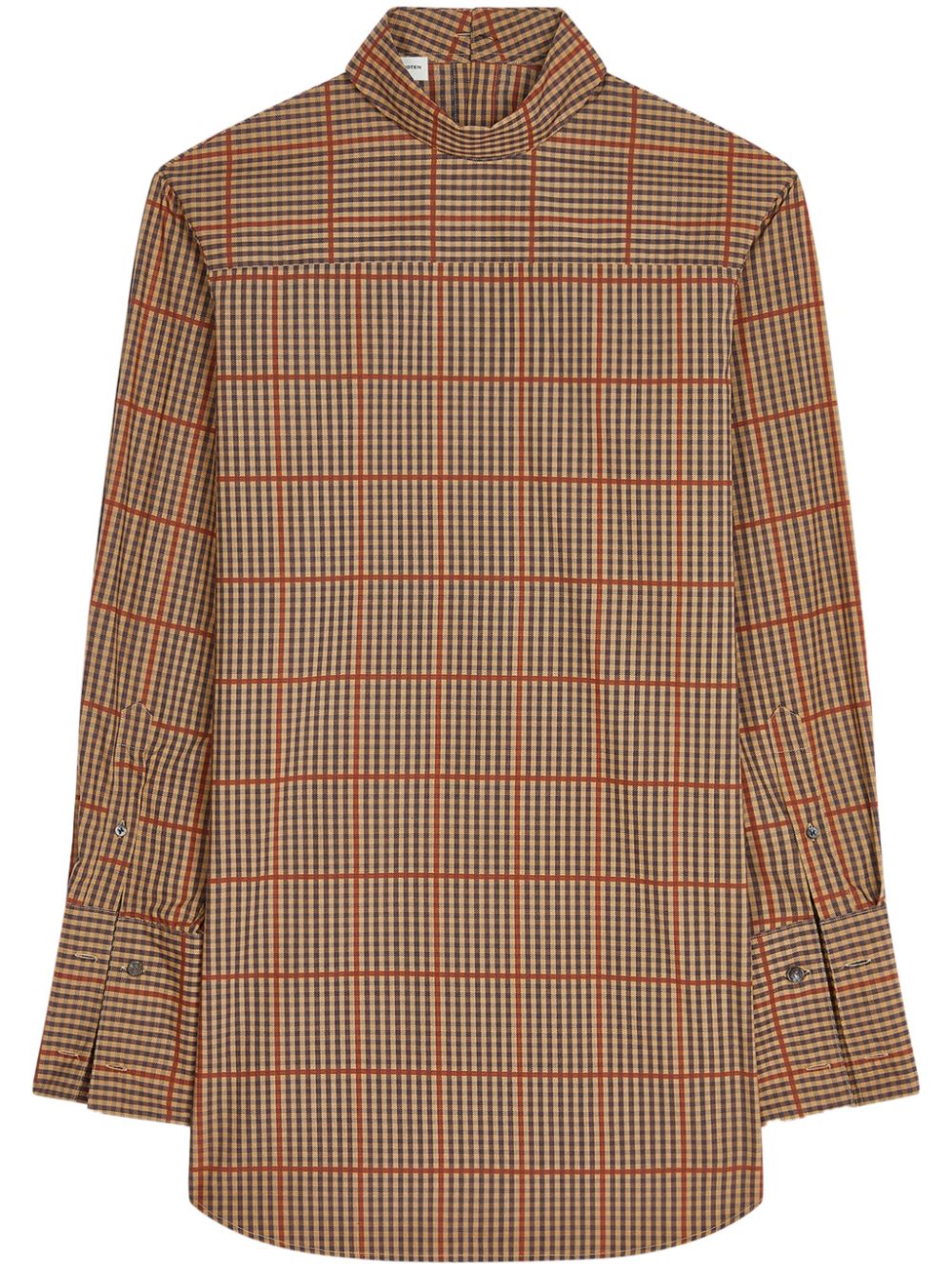 DRIES VAN NOTEN check pattern mock neck shirt - Brown