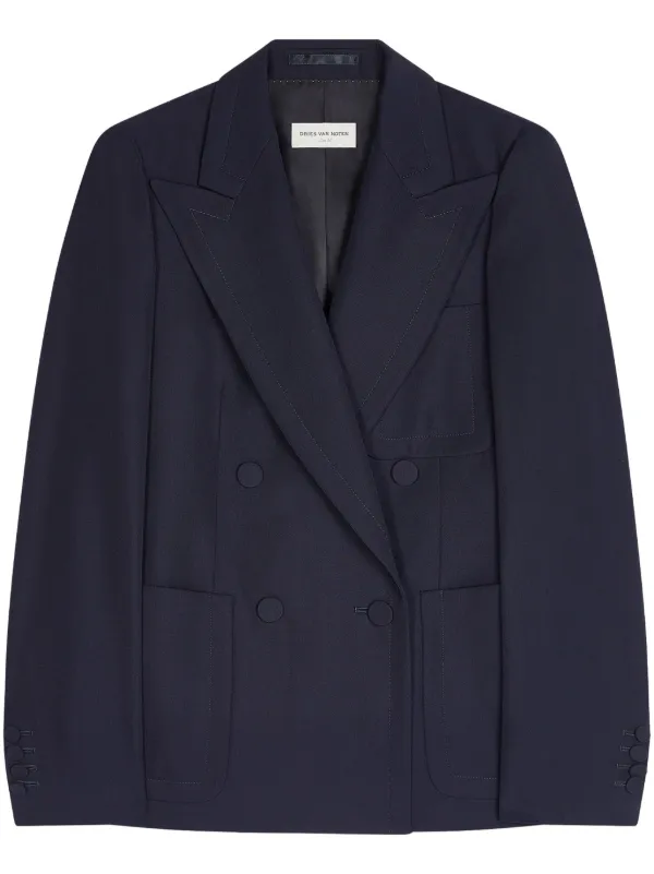 DRIES VAN NOTEN Double Breasted Blazer Blue FARFETCH CA