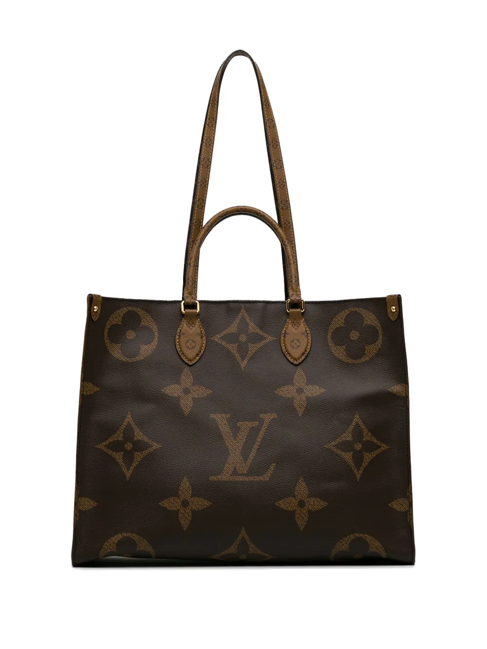 Pre-owned Louis Vuitton 2021-2024 Monogram Reverse Giant Onthego Gm Satchel In Brown