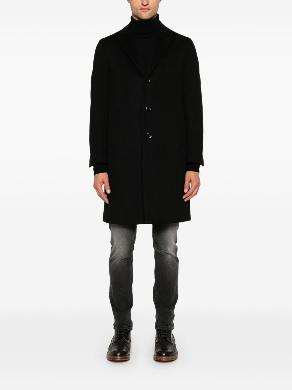 Shop Lardini Single-breasted Wool Coat In Black