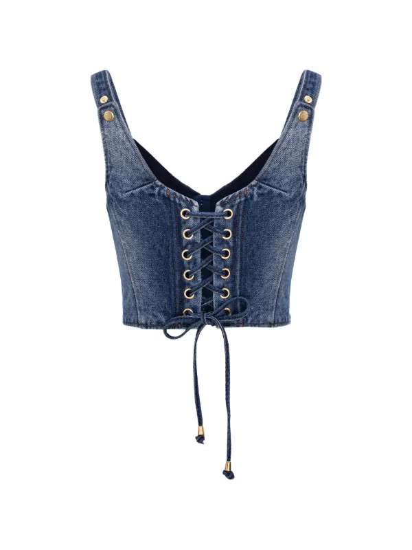 本日限定　MOUSSY BUSTIER DENIM 2 Murmur Denim Corset Top | Blue | FARFETCH