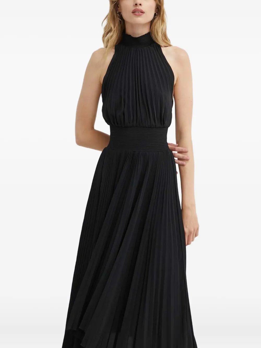 A.l.c Renzo High-neck Pleated Midi Dress In Black