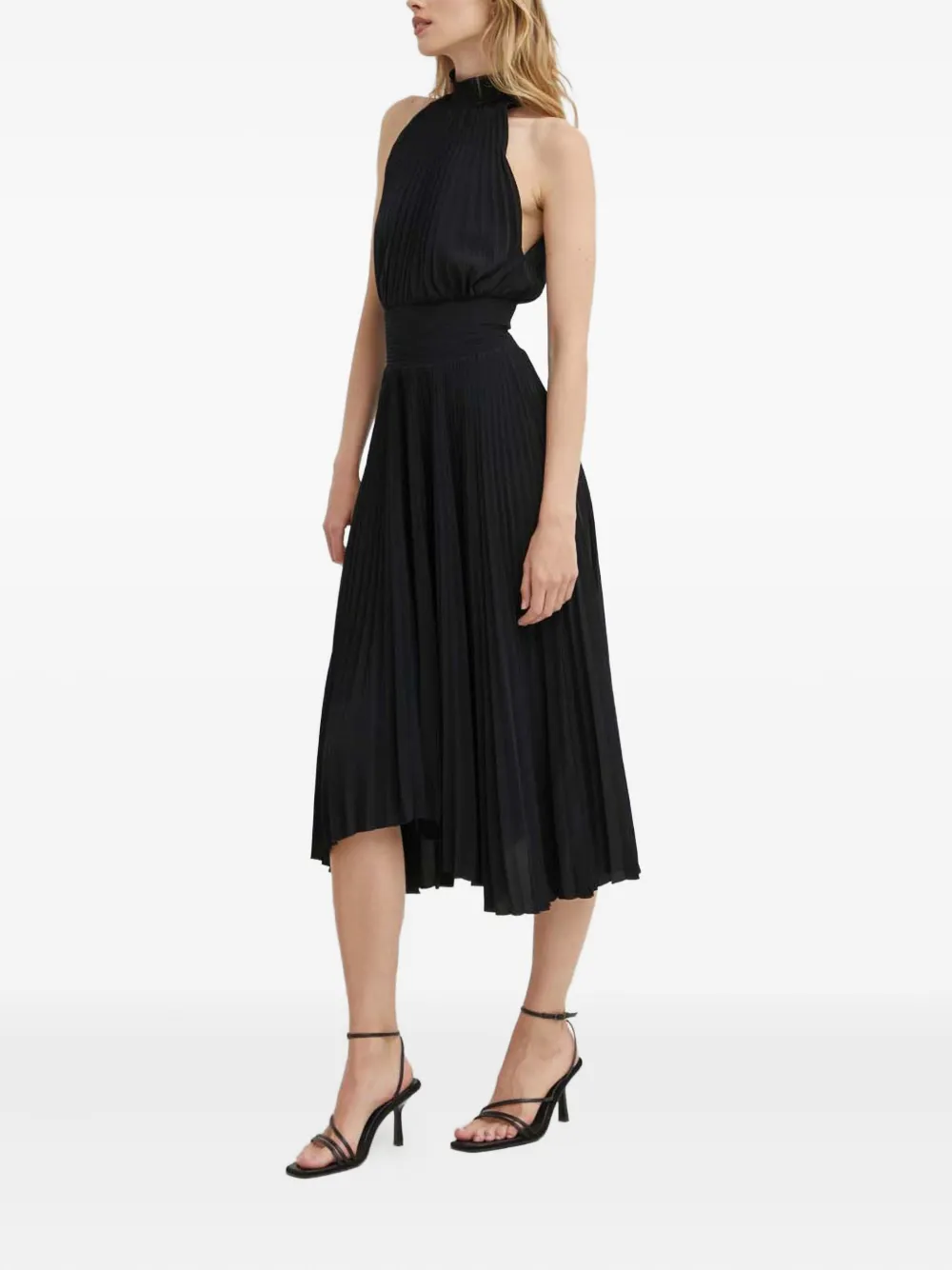 A.L.C. Renzo geplooide midi-jurk met hoge hals Zwart