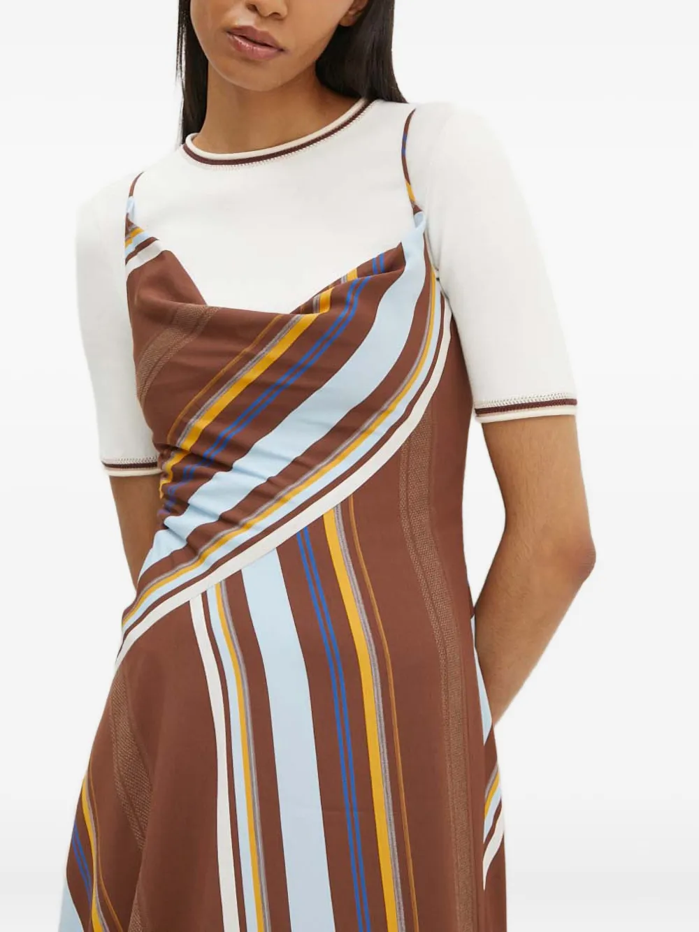 A.L.C. Lauren gestreepte jurk met col Bruin