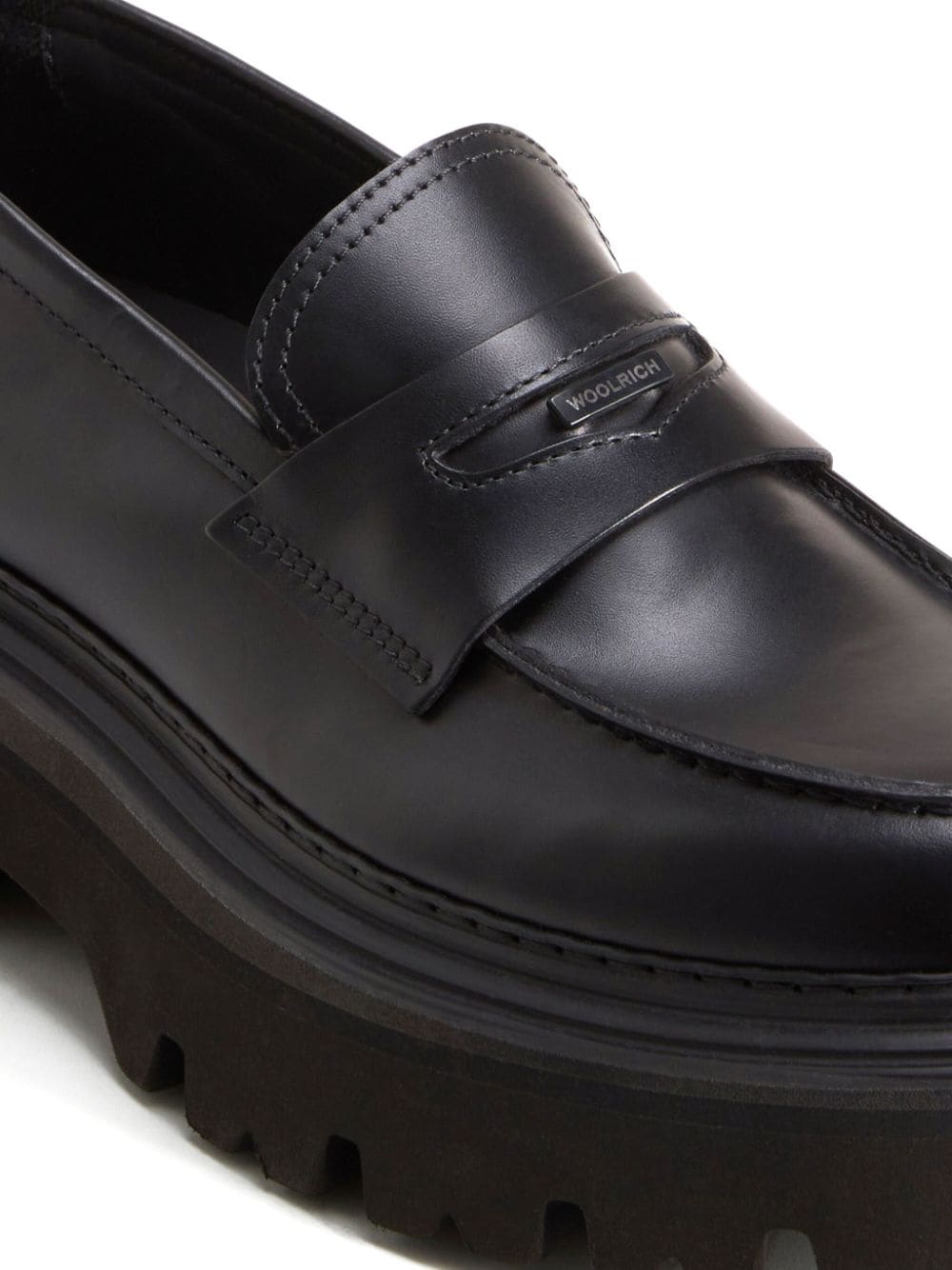 Shop Woolrich Round Toe Leather Loafers In Black