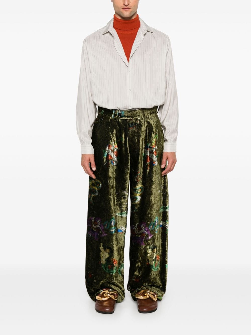 Yohji Yamamoto Broek met grafische print - Groen