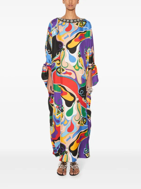 PUCCI Orchidee-print Silk Kaftan | Blue | FARFETCH