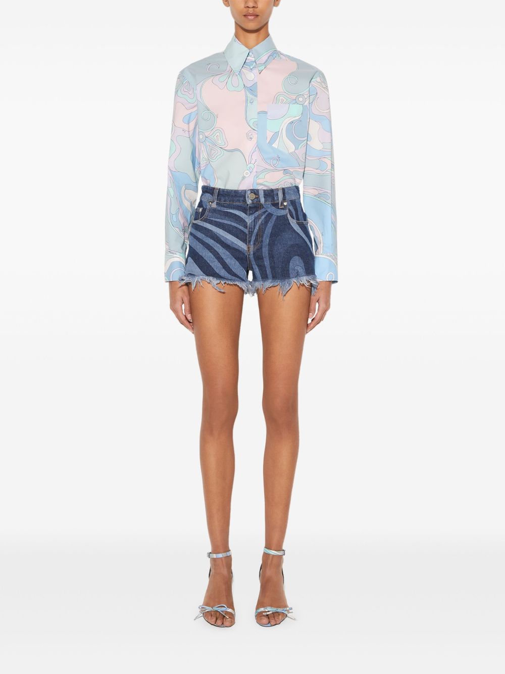 PUCCI Marmo-print denim shorts - Blauw