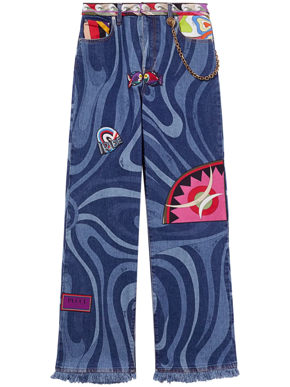 Marmo-print embellished jeans