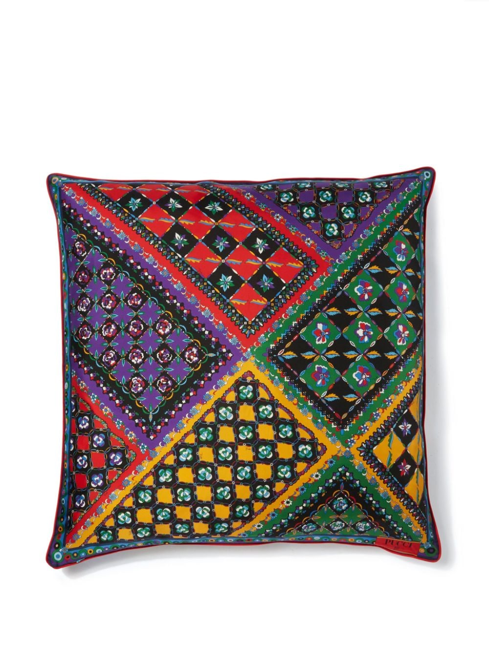 PUCCI Patchwork-print silk cushion - Groen