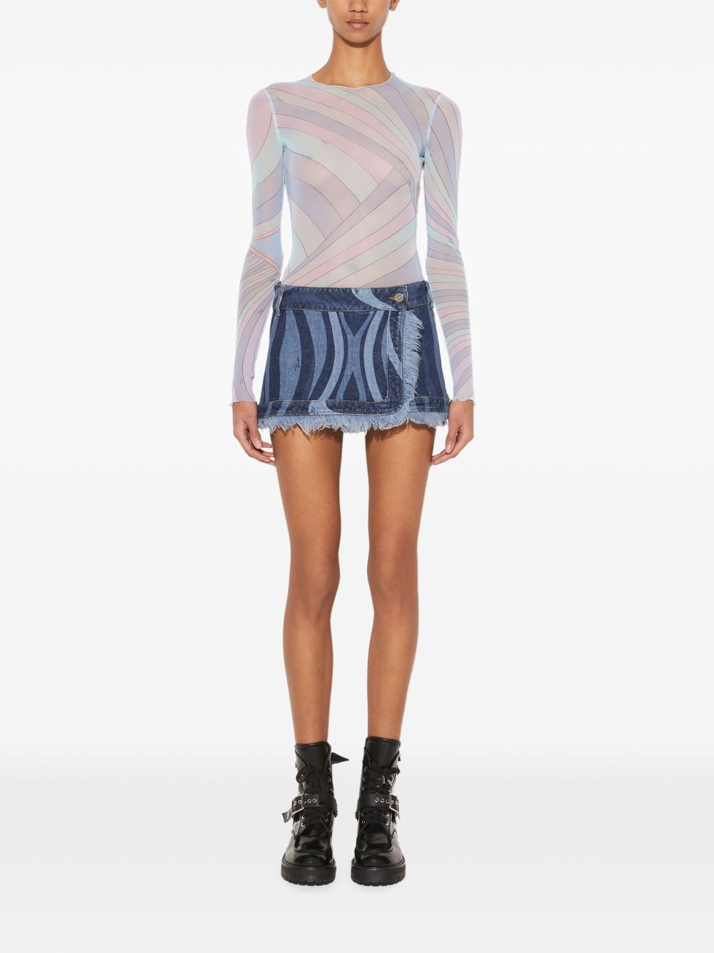 PUCCI Marmo-print denim mini skirt - Blauw