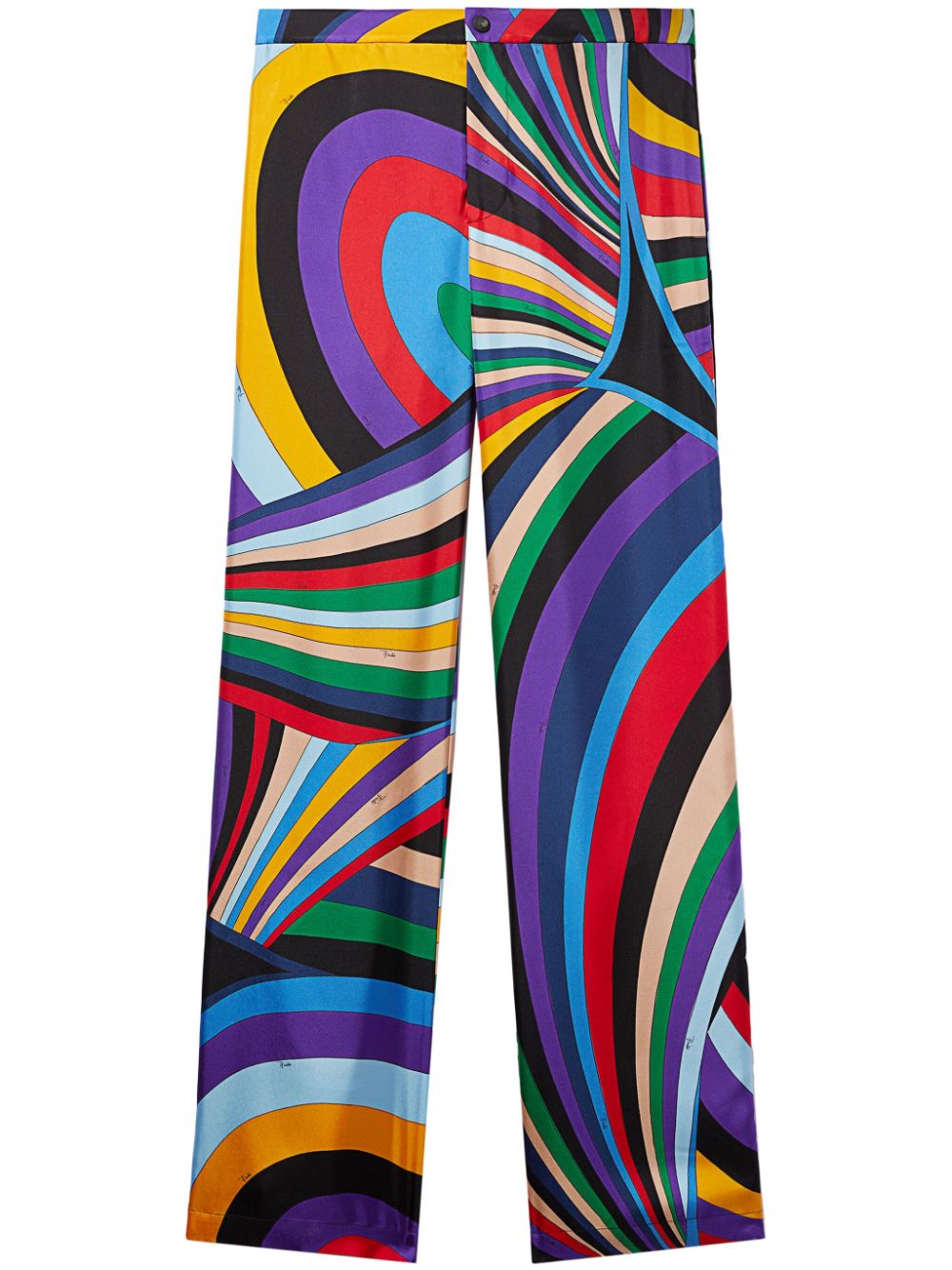 Iride-print silk trousers