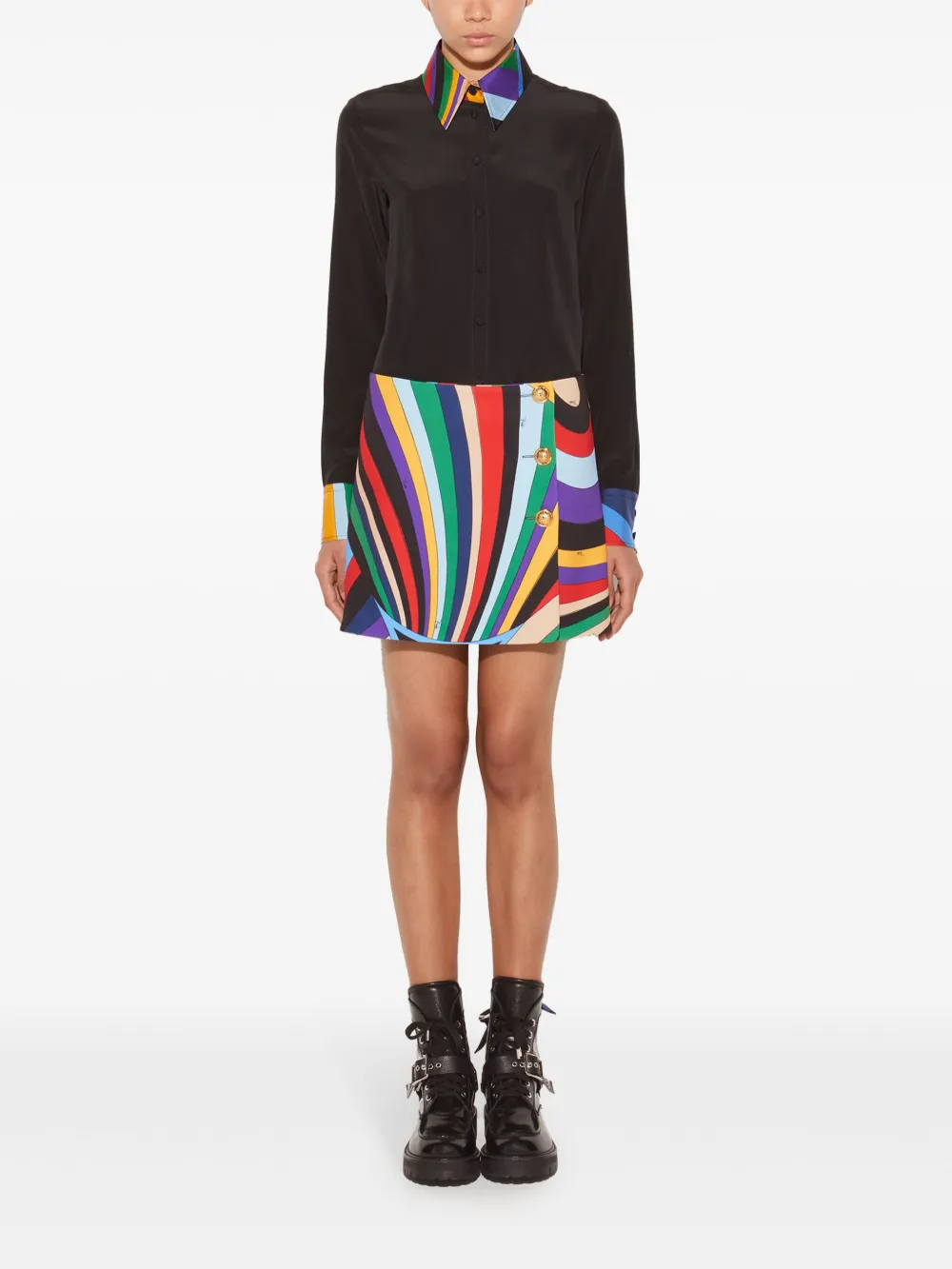 PUCCI abstract-print trim silk shirt - Zwart