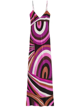 disney ladies dresses 1970's Emilio Pucci Blue Psychedelic Print Silk Billow-Sleeve Maxi Dre main image 0