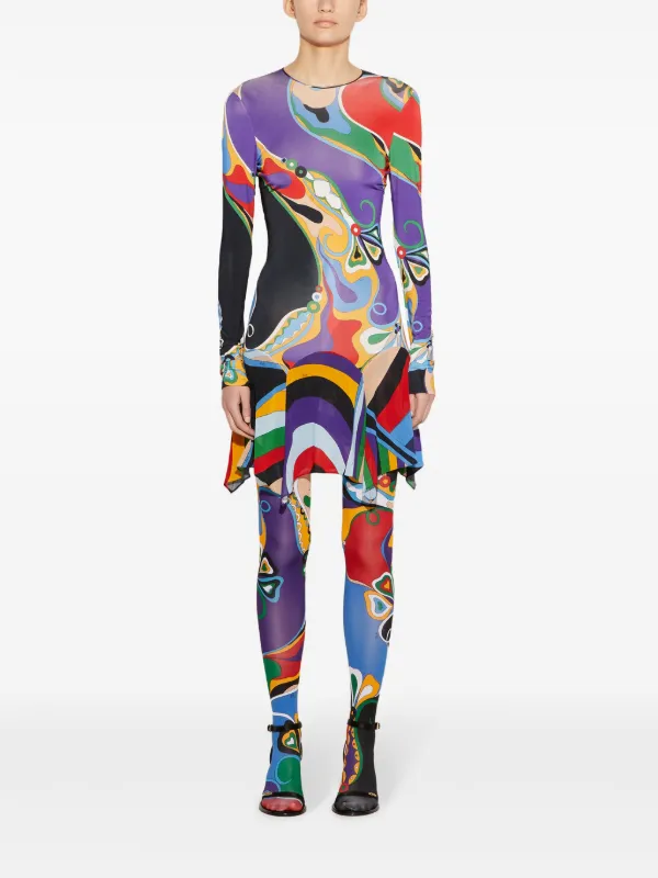 pucci long sleeve mini dress Emilio Pucci Turtleneck Mini Dress in Multicolor