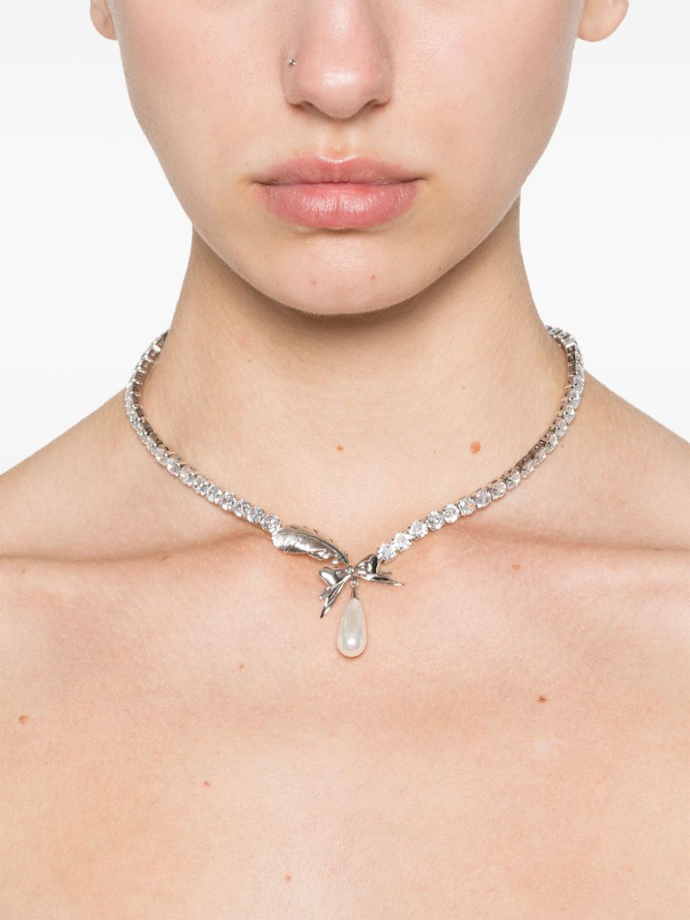 Shop Shushu-tong X Yvmin Crystal Pendant Necklace In Silver