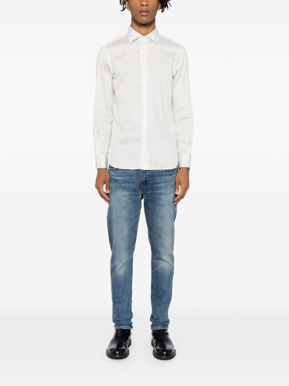 Shop Emporio Armani Vertical-striped Shirt In White