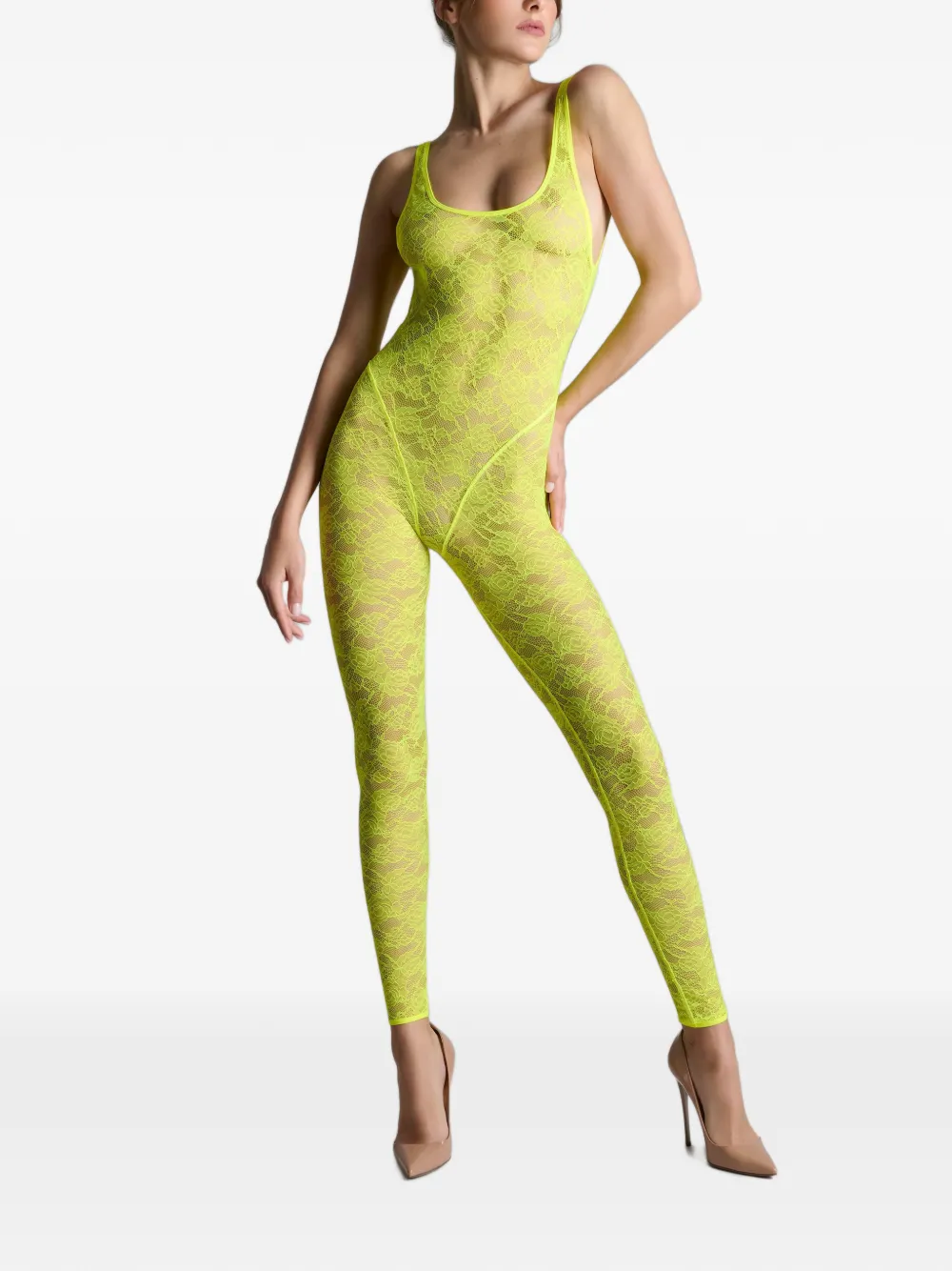 Maison Close Flashback Néon catsuit met open rug Geel
