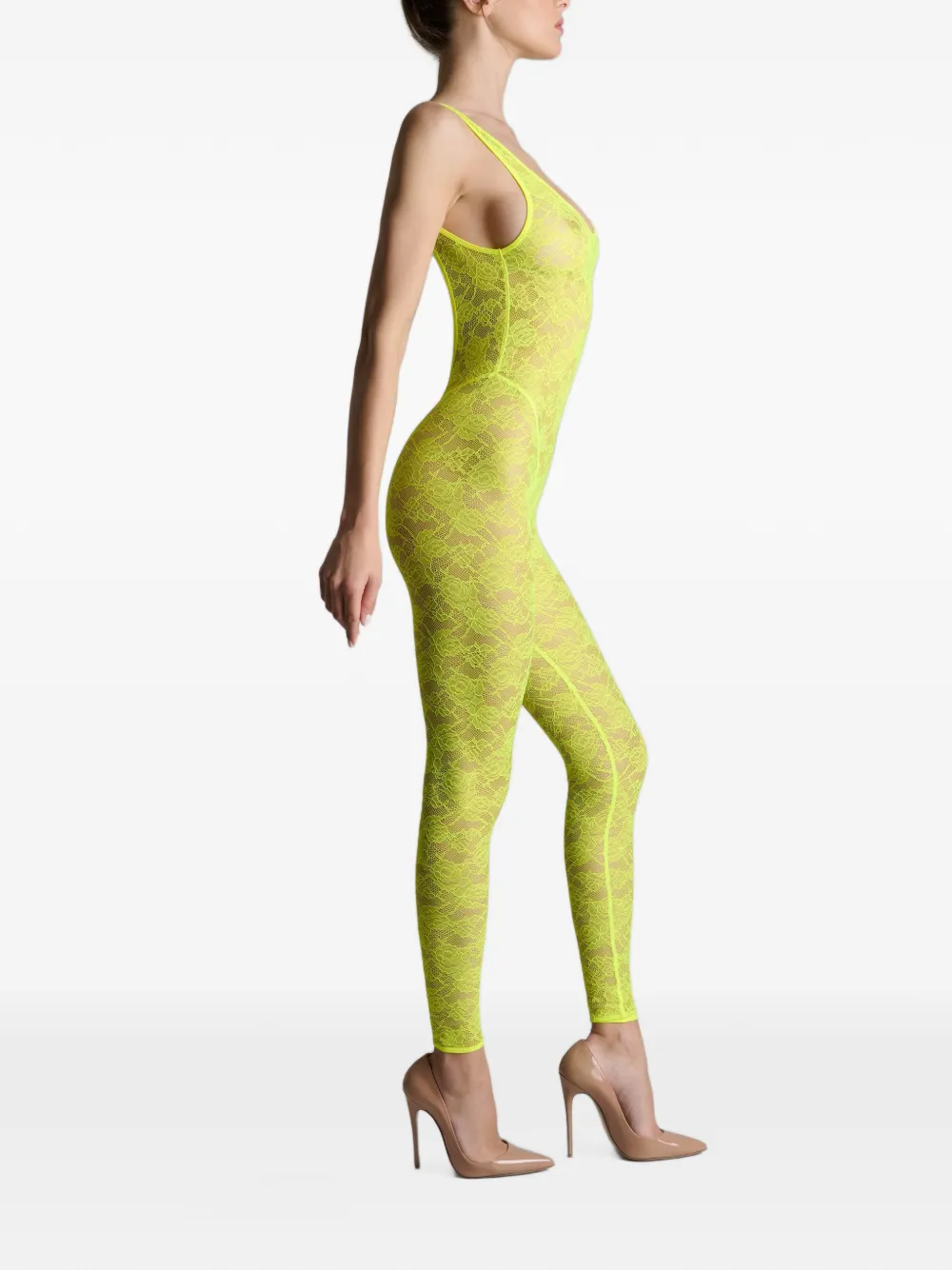 Maison Close Flashback Néon catsuit met open rug Geel