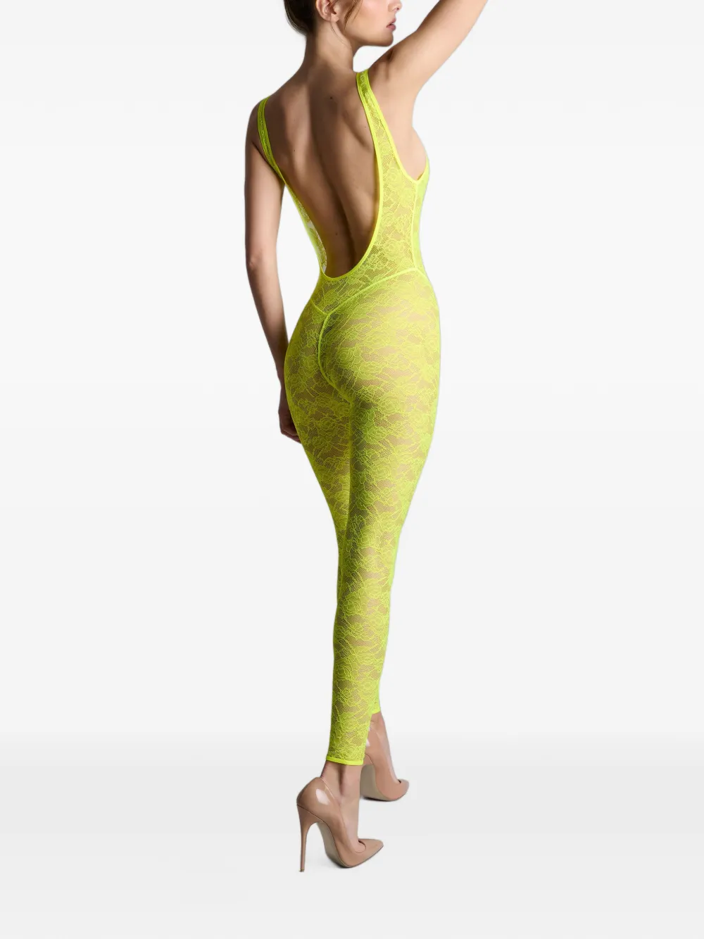 Maison Close Flashback Néon catsuit met open rug Geel