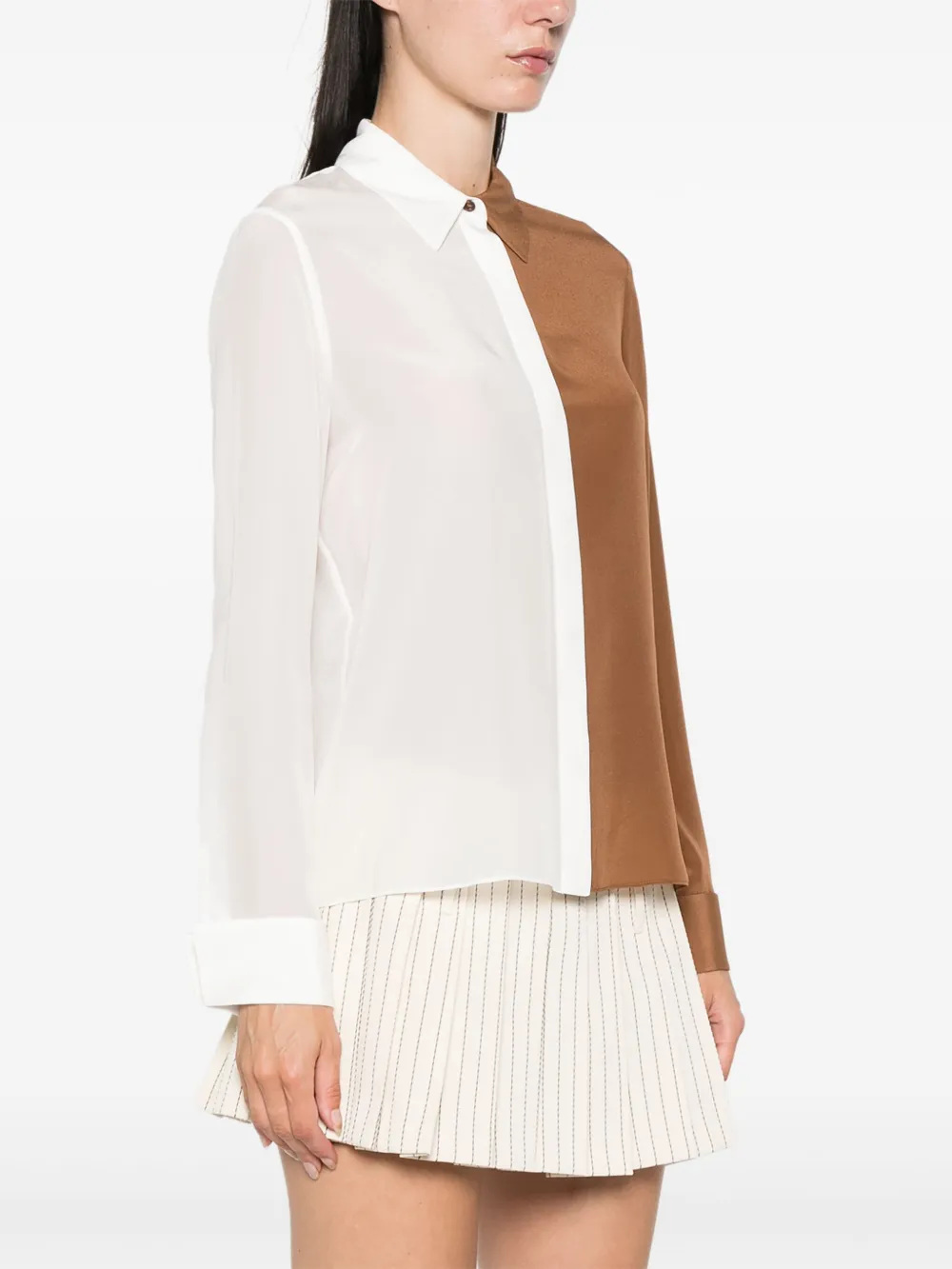 Alice And Olivia Alice + Olivia Willa Colorblock Silk Button-up Shirt In Weiss