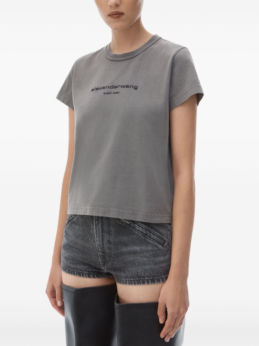 Affordable Alexander Wang logo-applique shrunken T-shirt Women