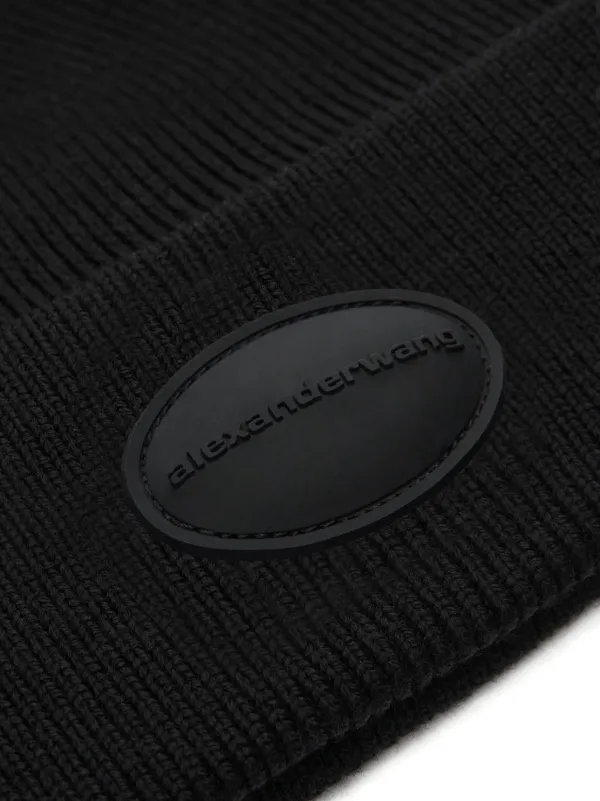 送関込☆Alexander Wang ロゴパッチ リブニット ビーニー Alexander Wang ロゴパッチ ビーニー | ブラック | FARFETCH JP