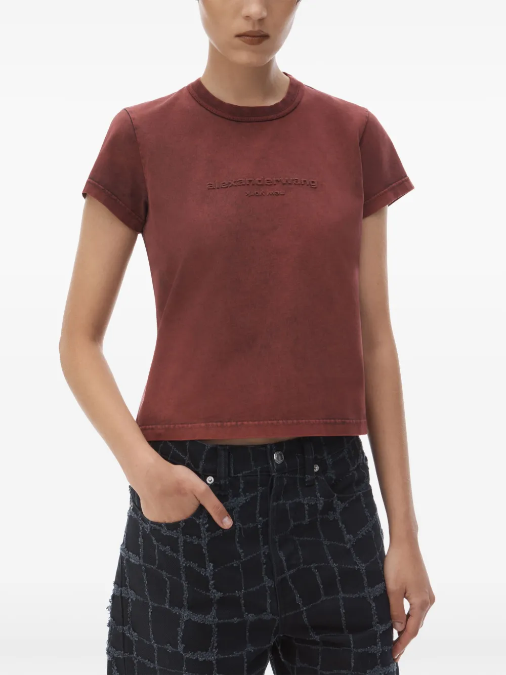 Cheap Alexander Wang logo-applique shrunken T-shirt Women