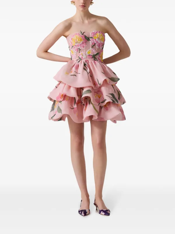 Carolina Herrera floral-print Ruffled Mini Dress Pink FARFETCH JO