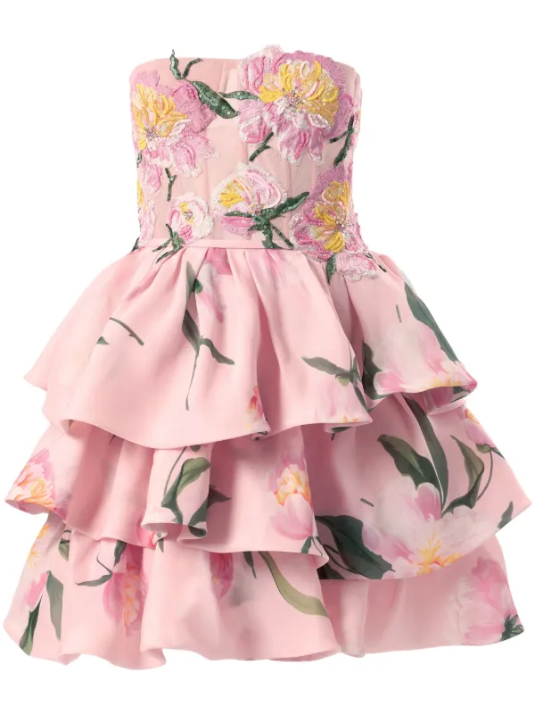 Carolina Herrera floral-print Ruffled Mini Dress Pink FARFETCH LB