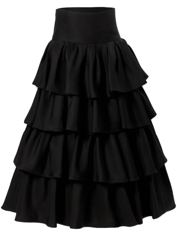 Carolina Herrera Tiered Midi Skirt | Black | FARFETCH