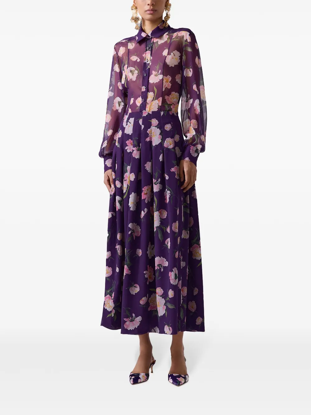 Carolina Herrera floral-print midi skirt - Paars