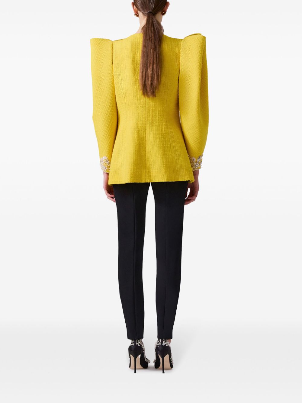 Shop Carolina Herrera Embroidered Puff-sleeves Jacket In Yellow