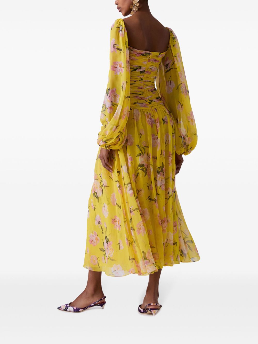 Carolina Herrera floral-print puff-sleeves midi dress Women